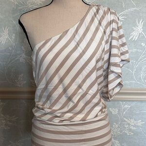 White House Black Market Beige One-Shoulder Dress
